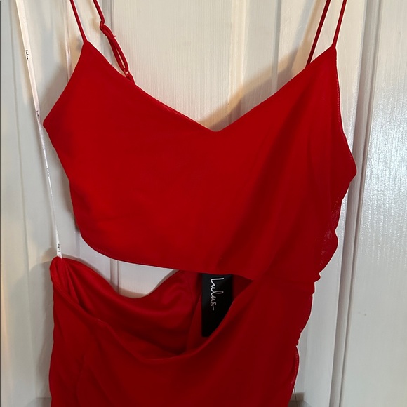 Lulu's Red Ruched Cutout Dress - Picture 3 of 5